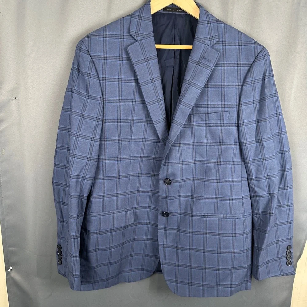 Van Heusen Flex Slim Fit Blue Plaid Blazer Sport Coat Mens 42R PO 4900100945